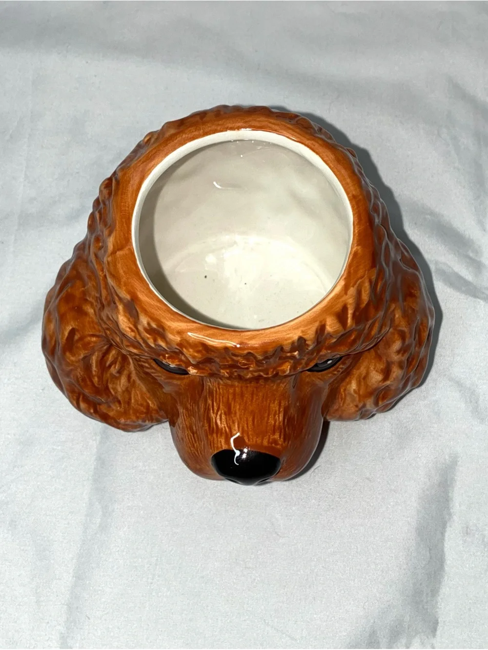 Ceramic Dog Head cup planter  - Brown Poodle Design